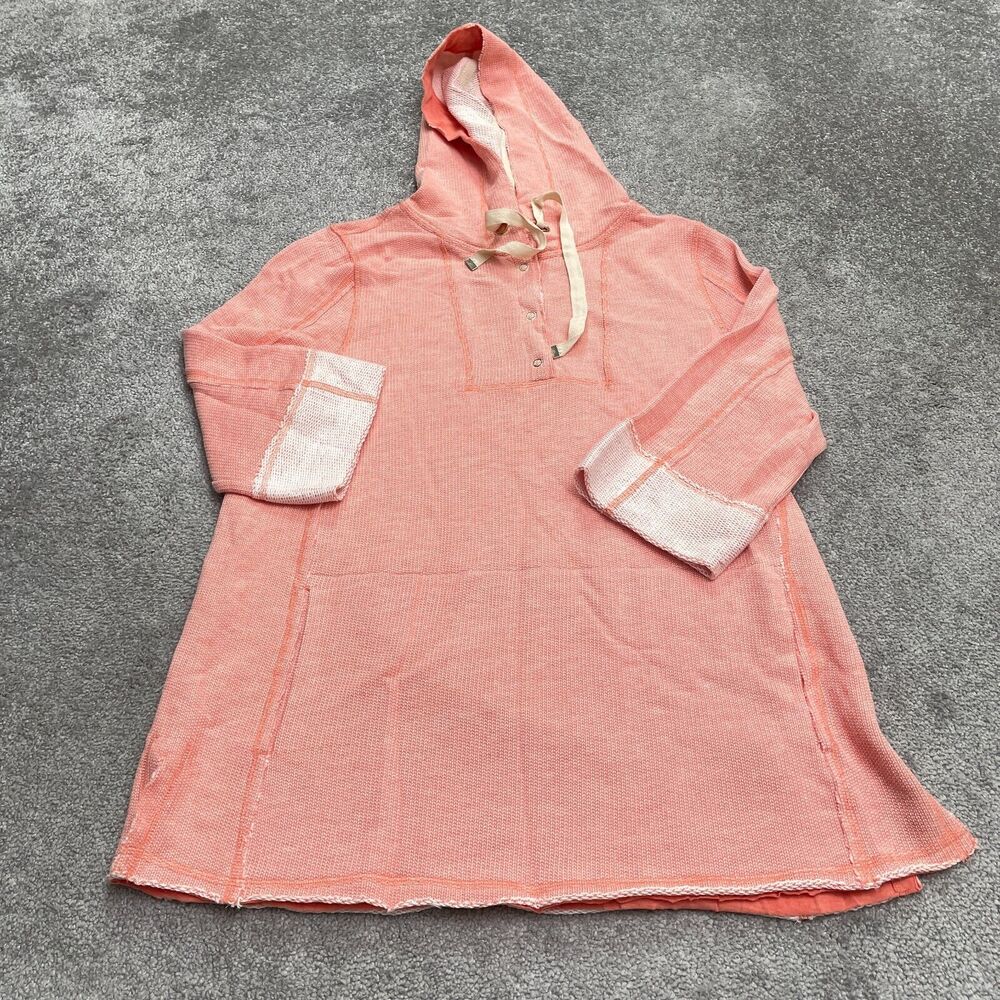 Soft Surroundings Tunic Log Hoodie Sweatshirt Womens Large Orange Pockets Casual
